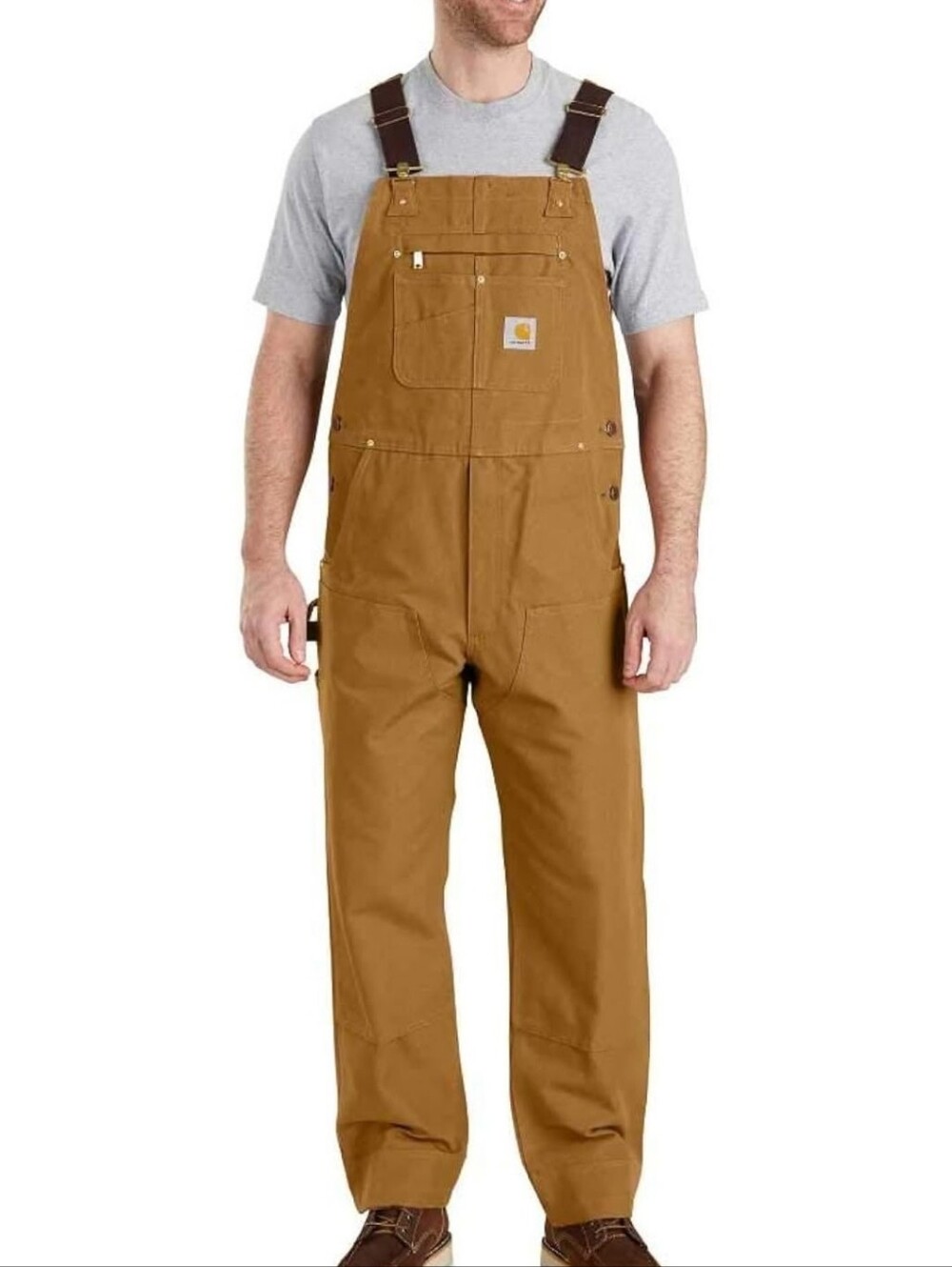 Carhartt Brown Duck Bib Overalls with Dark Brown Straps